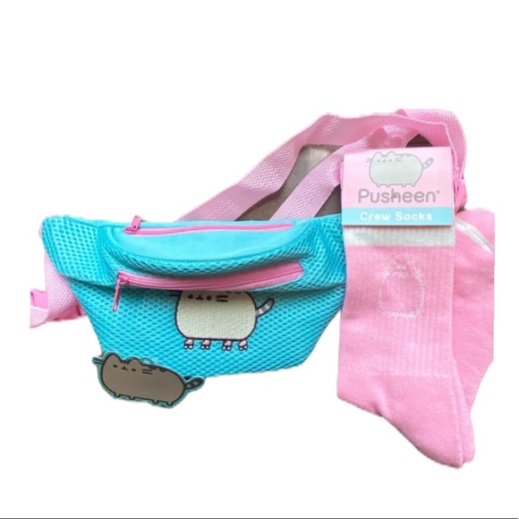 Pusheen Handbags - NEW Pusheen Mesh Fanny Pack & Crew Socks Blue Pink
